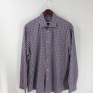 Michael‎ Kors Airsoft Stretch Long Sleeve Check Button Up Shirt Purple 17 34x35
